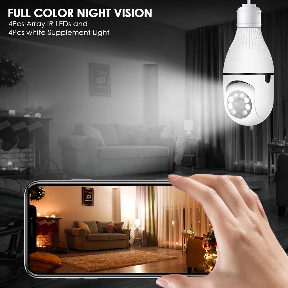 3MP Light Bulb PTZ Cam 360 Rotate Full Color Night Vision Wireless Wifi ICSEE Smart Security Camera E27